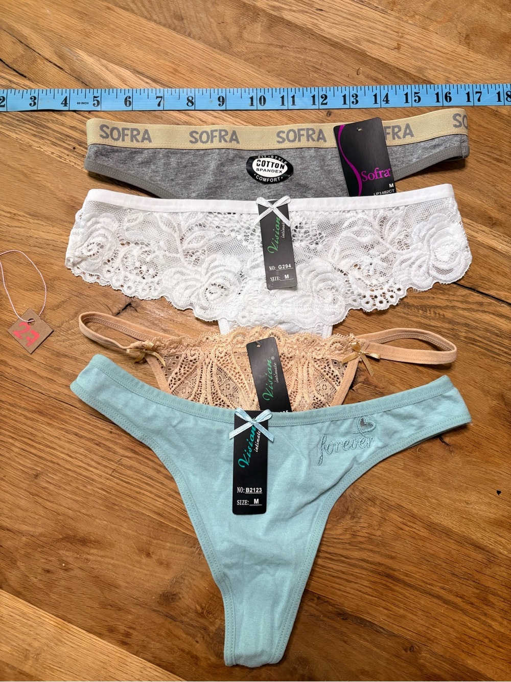 Multi-Pack Lace & Cotton Thongs - White, Beige, Light Blue, Gray
